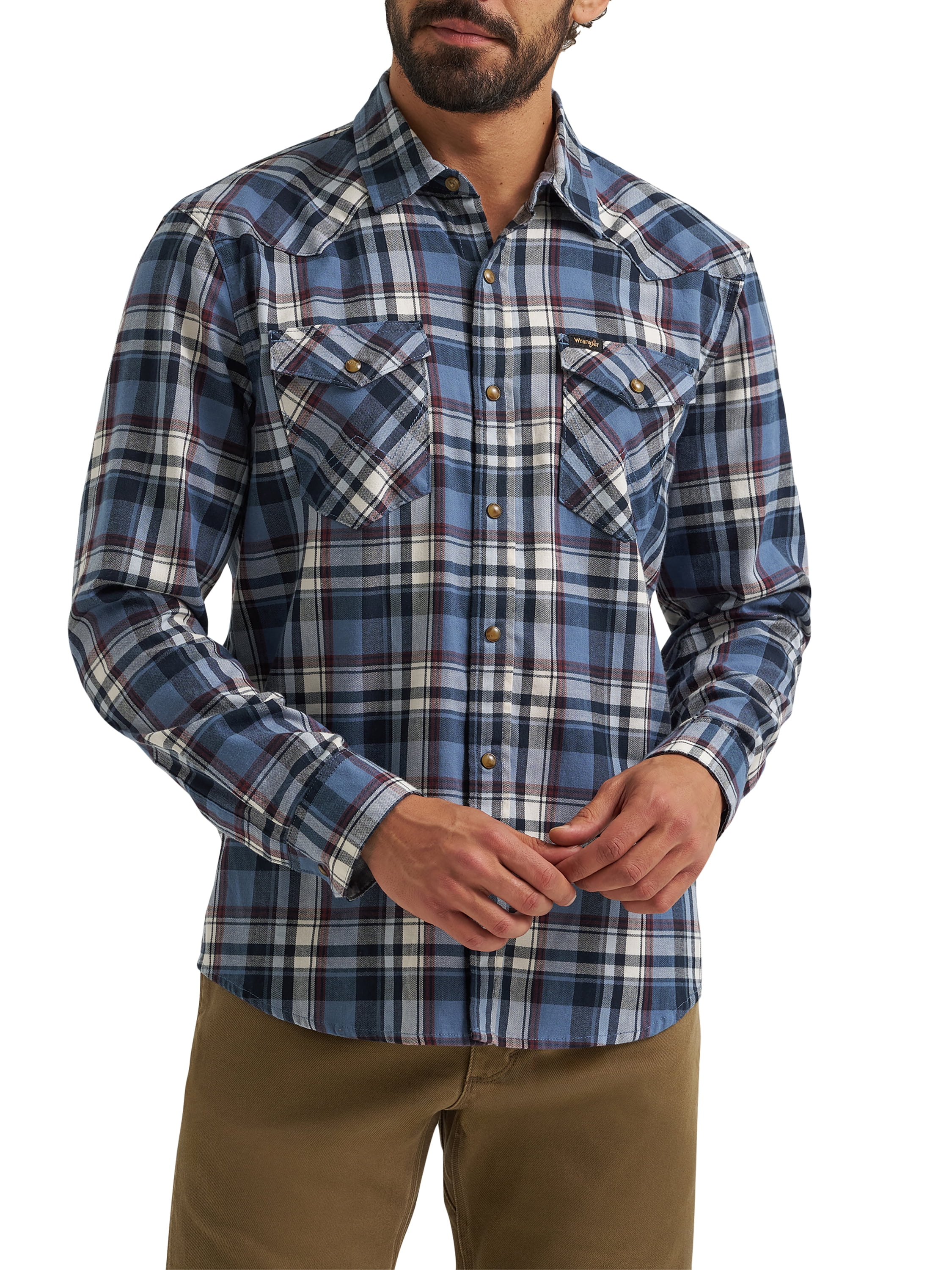 Wrangler® Men's and Big Men's Regular Fit Long Sleeve Fashion Twill Plaid Shirt, Sizes S-2XL