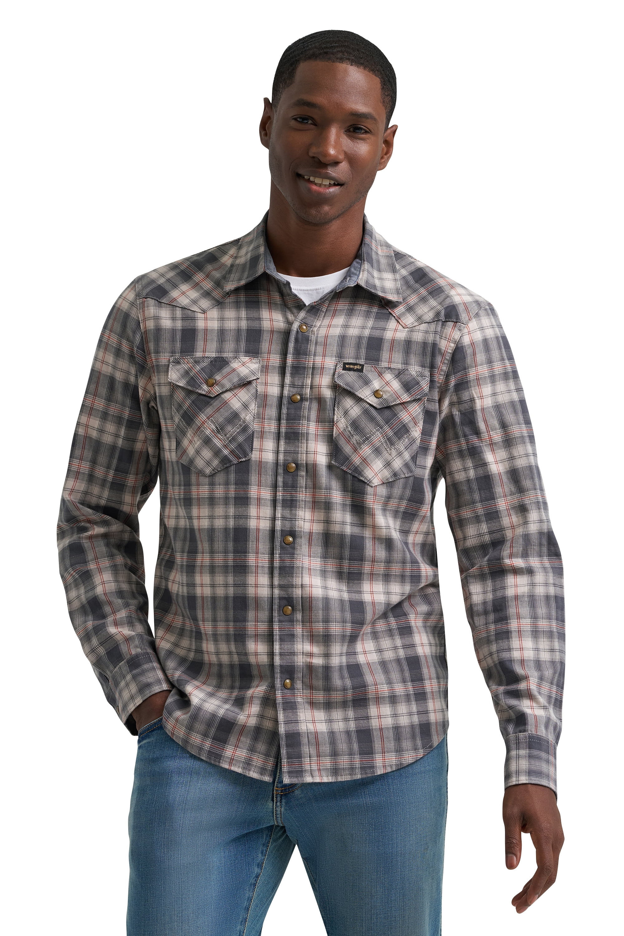Wrangler® Men's and Big Men's Regular Fit Long Sleeve Fashion Twill Plaid Shirt, Sizes S-2XL