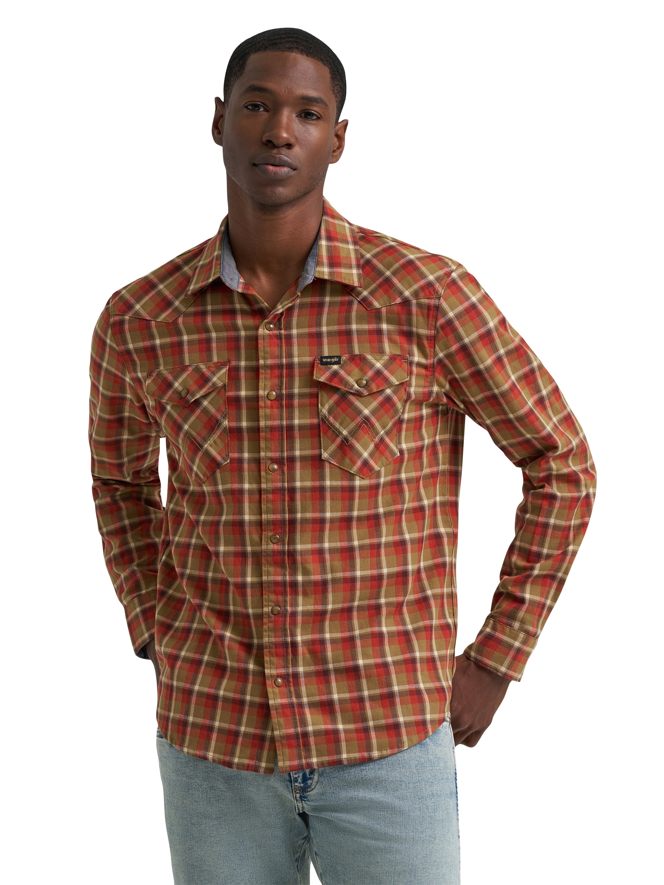 Wrangler® Men's and Big Men's Regular Fit Long Sleeve Fashion Twill Plaid Shirt, Sizes S-2XL