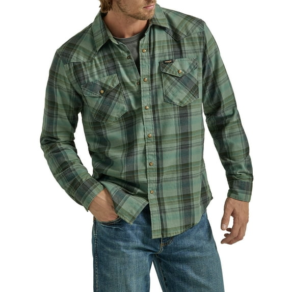 Wrangler® Men's and Big Men's Regular Fit Long Sleeve Fashion Twill Plaid Shirt, Sizes S-2XL