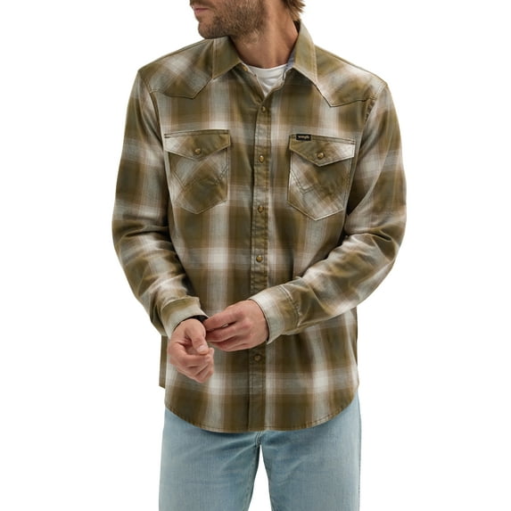 Wrangler® Men's and Big Men's Regular Fit Long Sleeve Fashion Twill Plaid Shirt, Sizes S-2XL