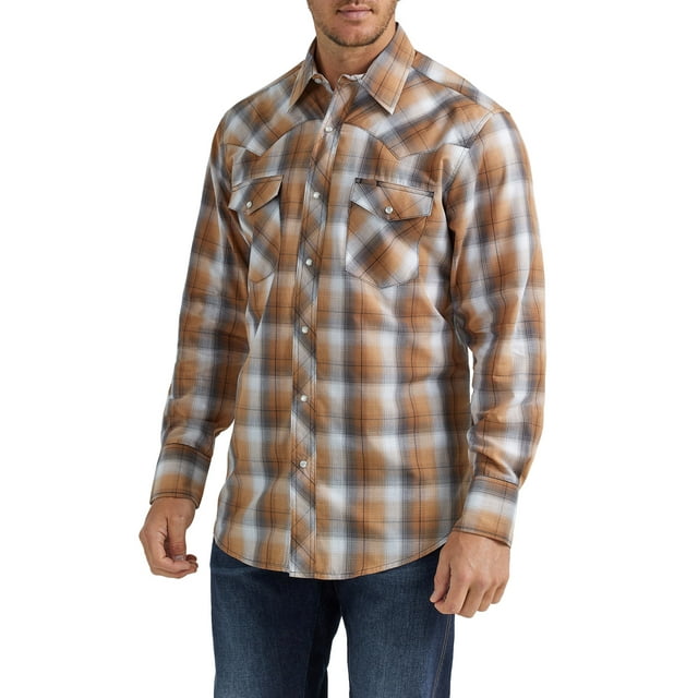 Wrangler® Men's and Big Men's Regular Fit Long Sleeve Western Shirt ...