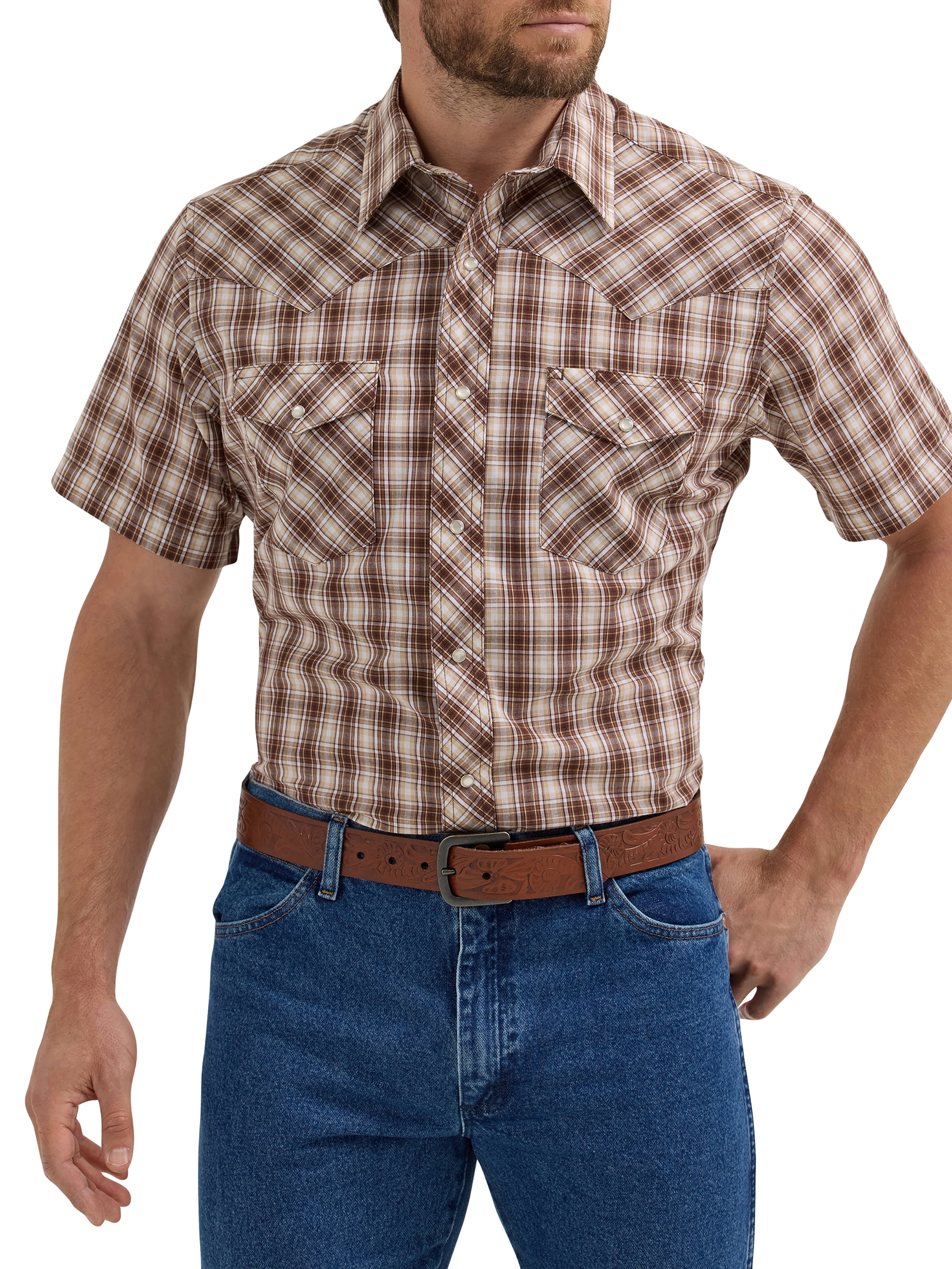 BUFFALO BILL Western Check Pattern Long-Sleeve Western Shirt, Men's Size L (approx.) cotton brown type Vintage Second Hand