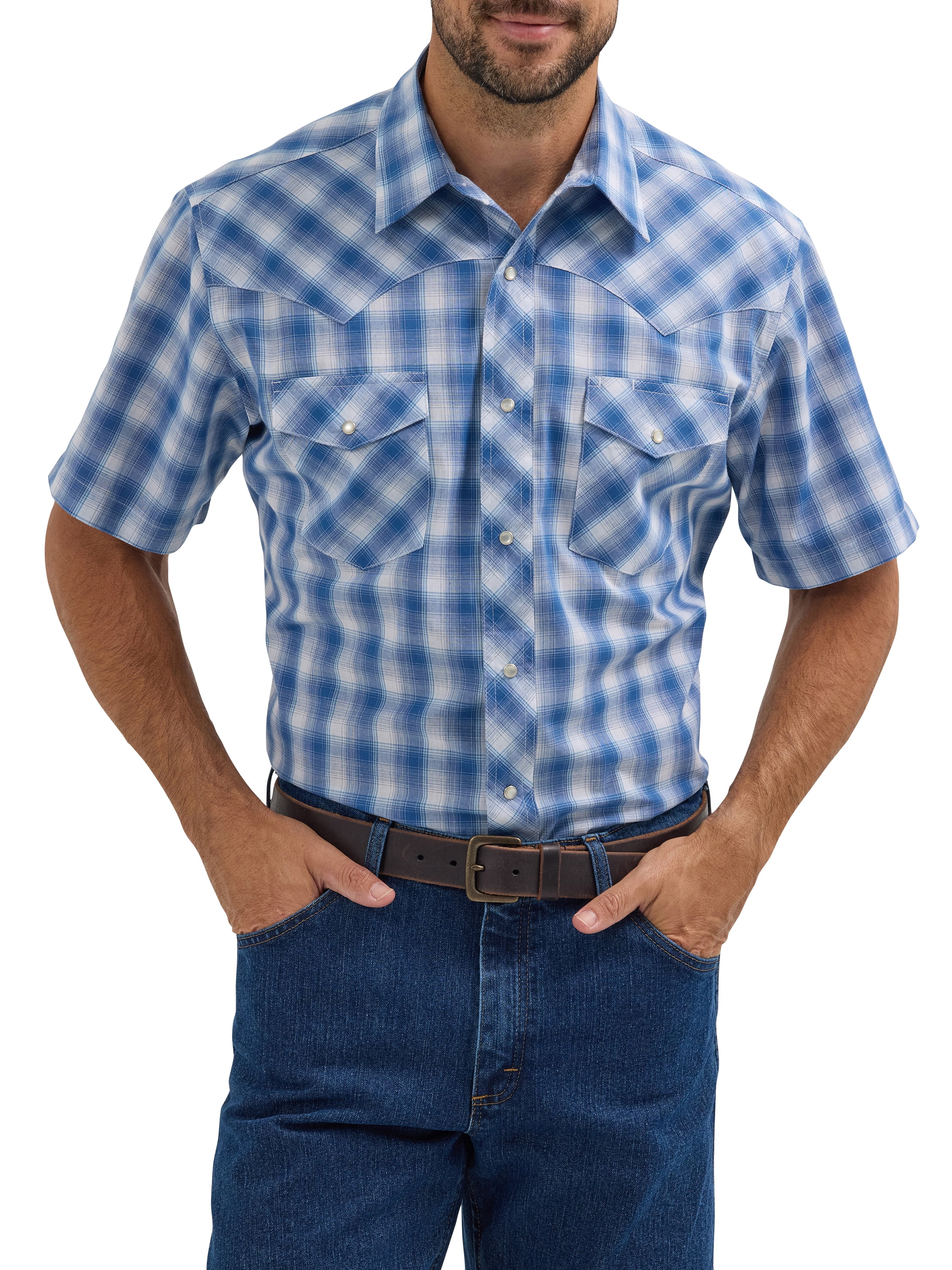 90'S Ralph Lauren POLO SPORT Check Pattern Short Sleeve Western Shirt Men's XXL Vintage cotton Blue type light blue Vintage Second Hand