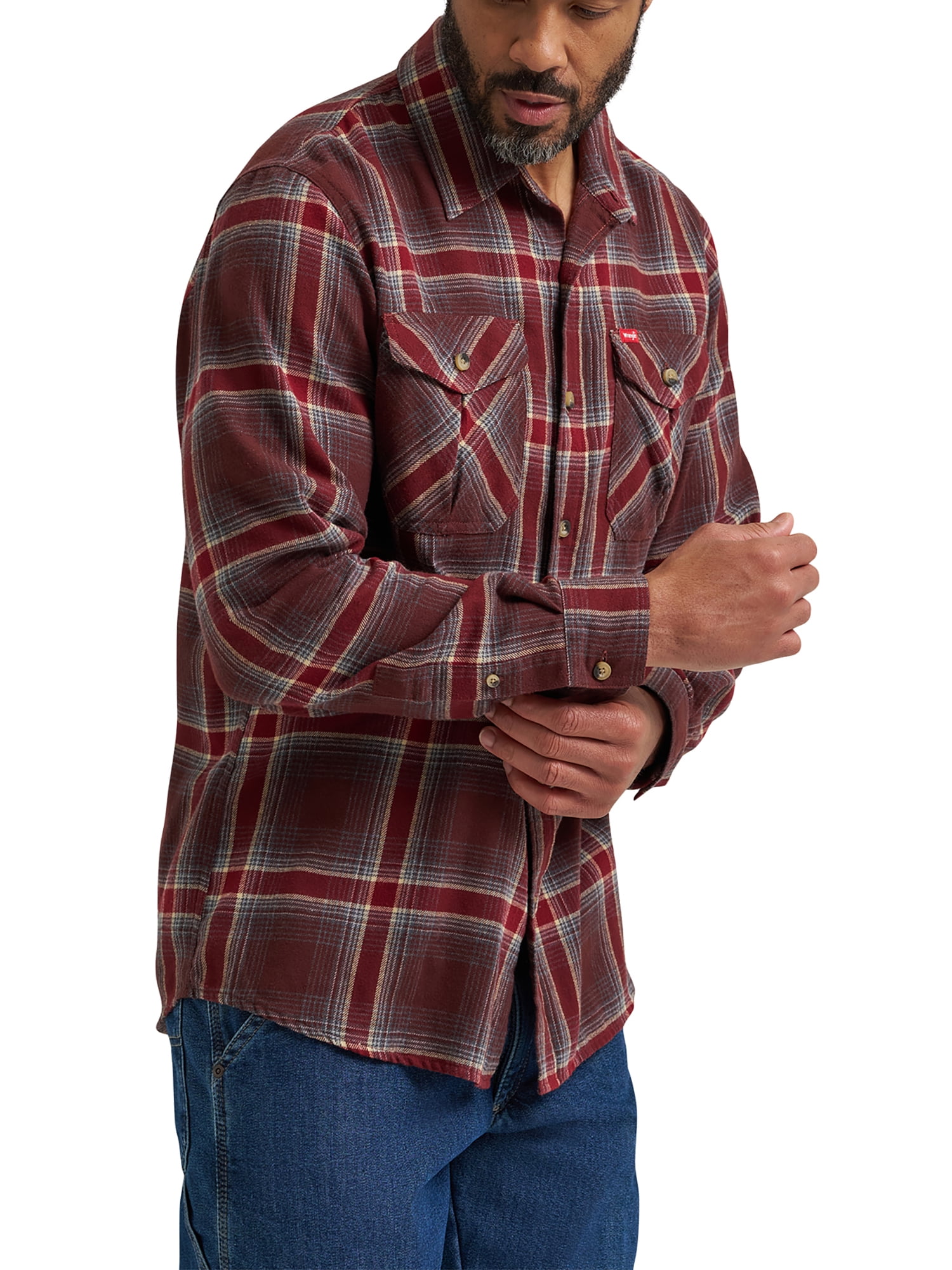 Wrangler® Men's and Big Men's Relaxed Fit Brushed Flannel Shirt with Long Sleeves, Sizes S-5XL