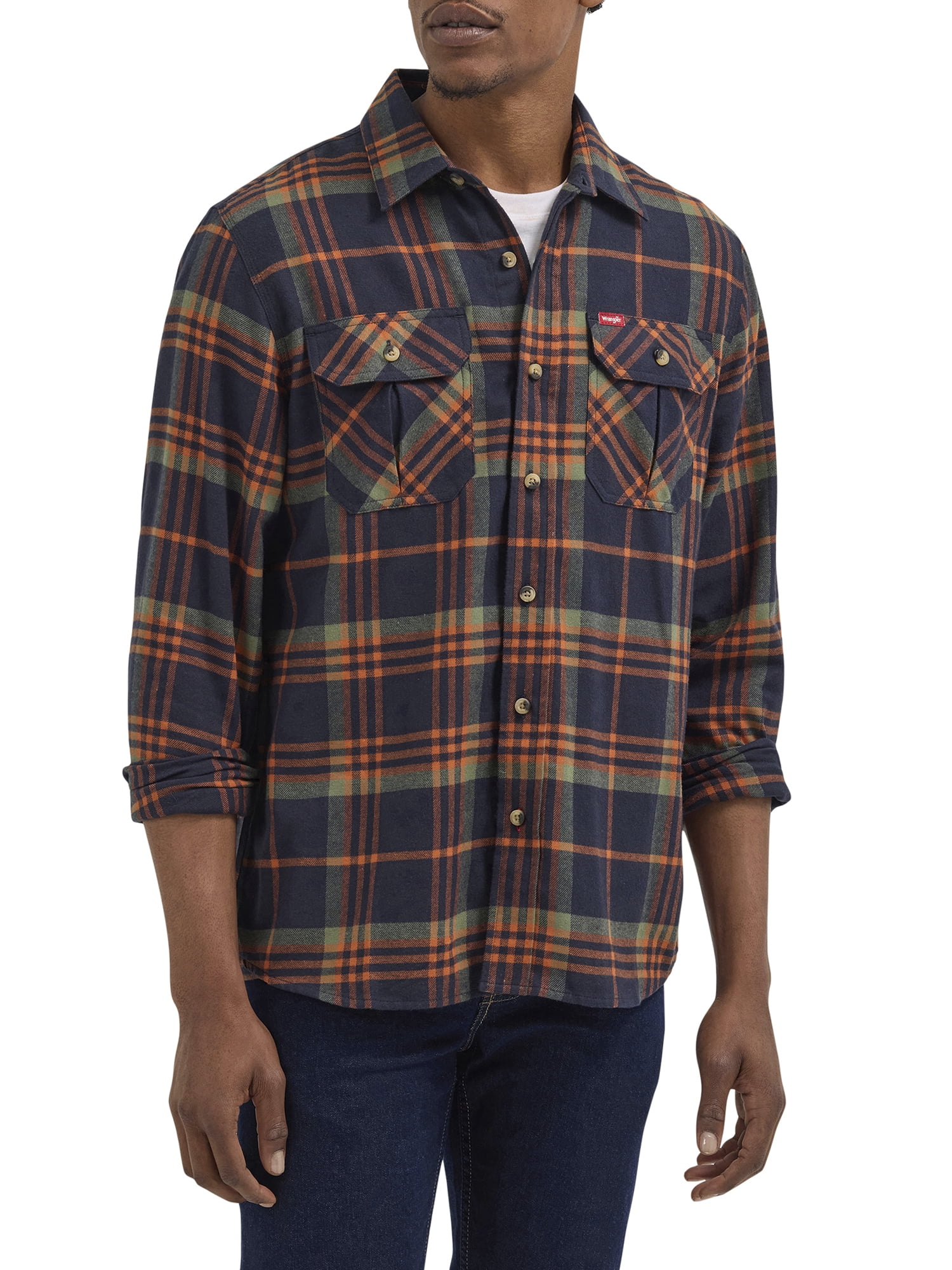 Wrangler® Men's and Big Men's Relaxed Fit Brushed Flannel Shirt with Long Sleeves, Sizes S-5XL