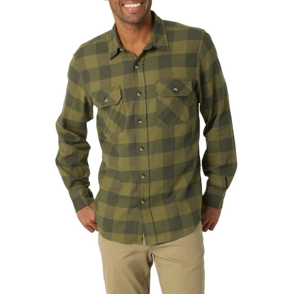 Wrangler® Men's and Big Men's Relaxed Fit Brushed Flannel Shirt with Long Sleeves, Sizes S-5XL