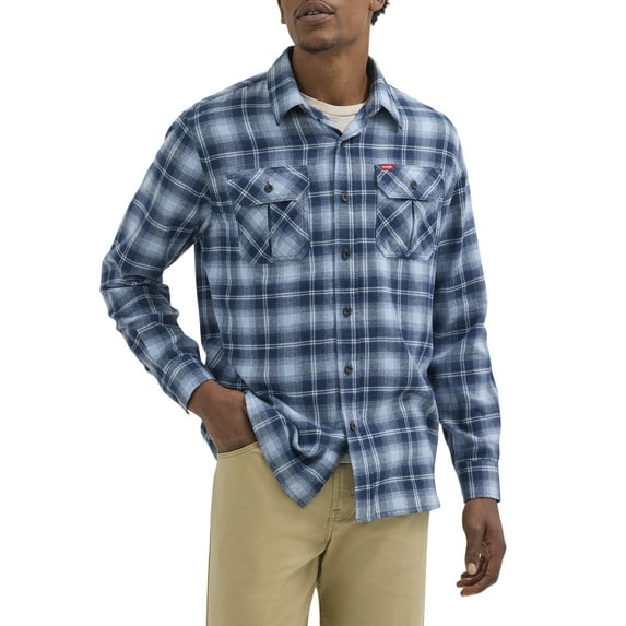 Wrangler® Men's and Big Men's Relaxed Fit Brushed Flannel Shirt with Long Sleeves, Sizes S-5XL
