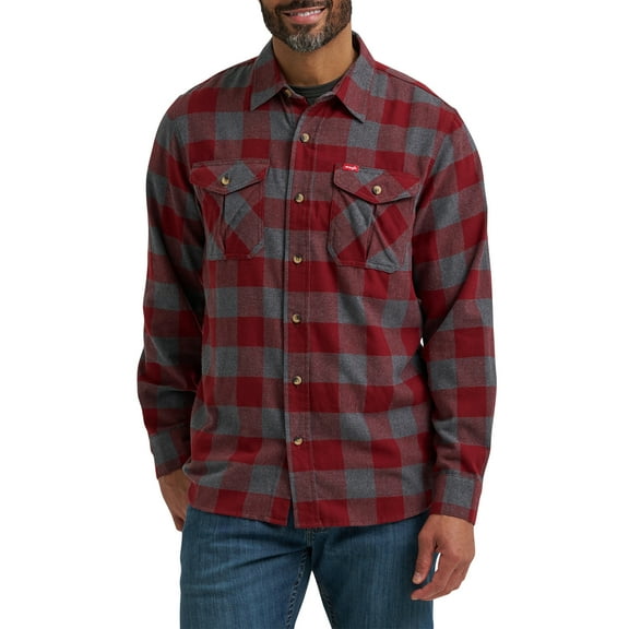Wrangler® Men's and Big Men's Relaxed Fit Brushed Flannel Shirt with Long Sleeves, Sizes S-5XL
