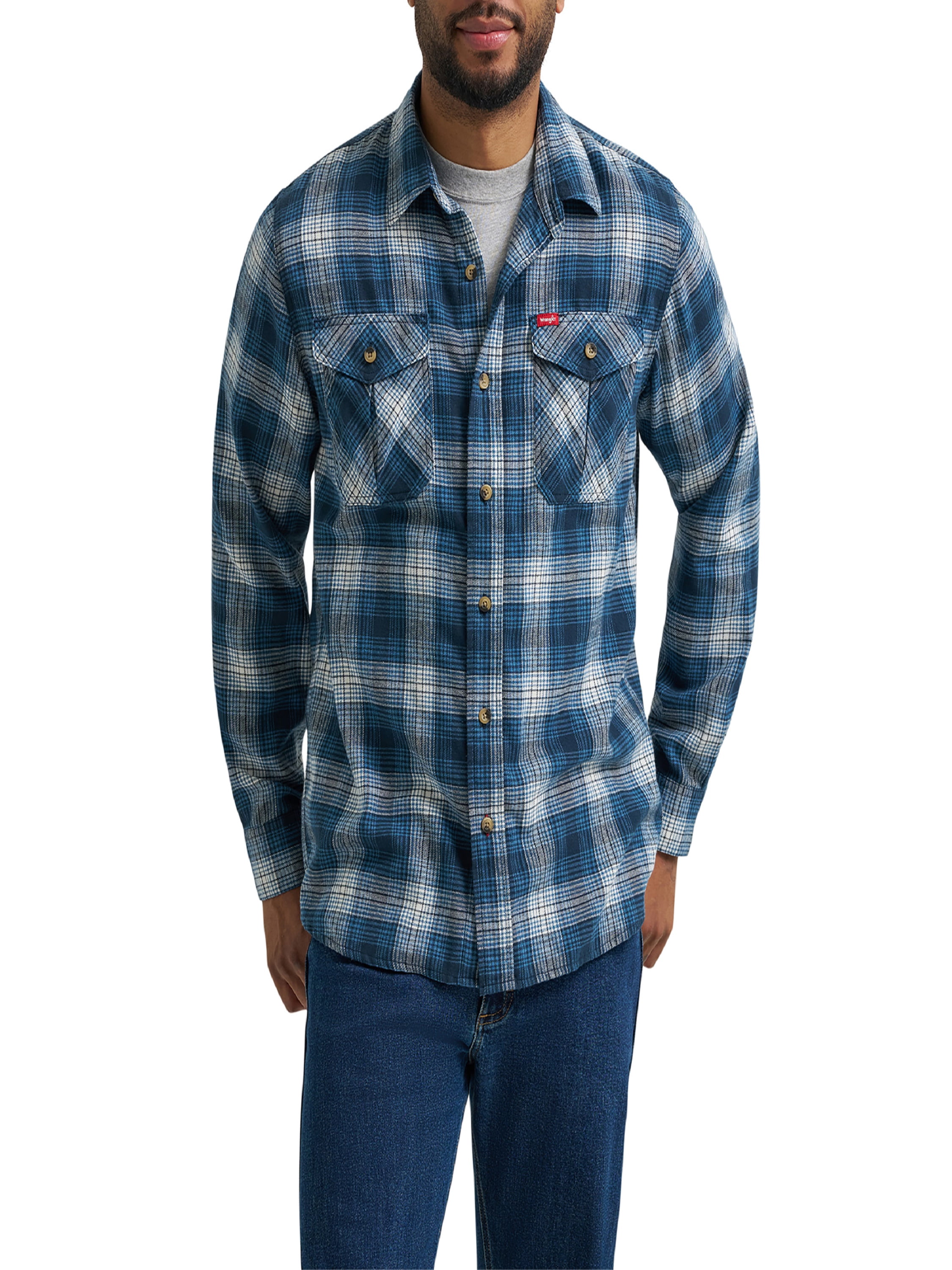 Wrangler® Men's and Big Men's Relaxed Fit Brushed Flannel Shirt with Long Sleeves, Sizes S-5XL