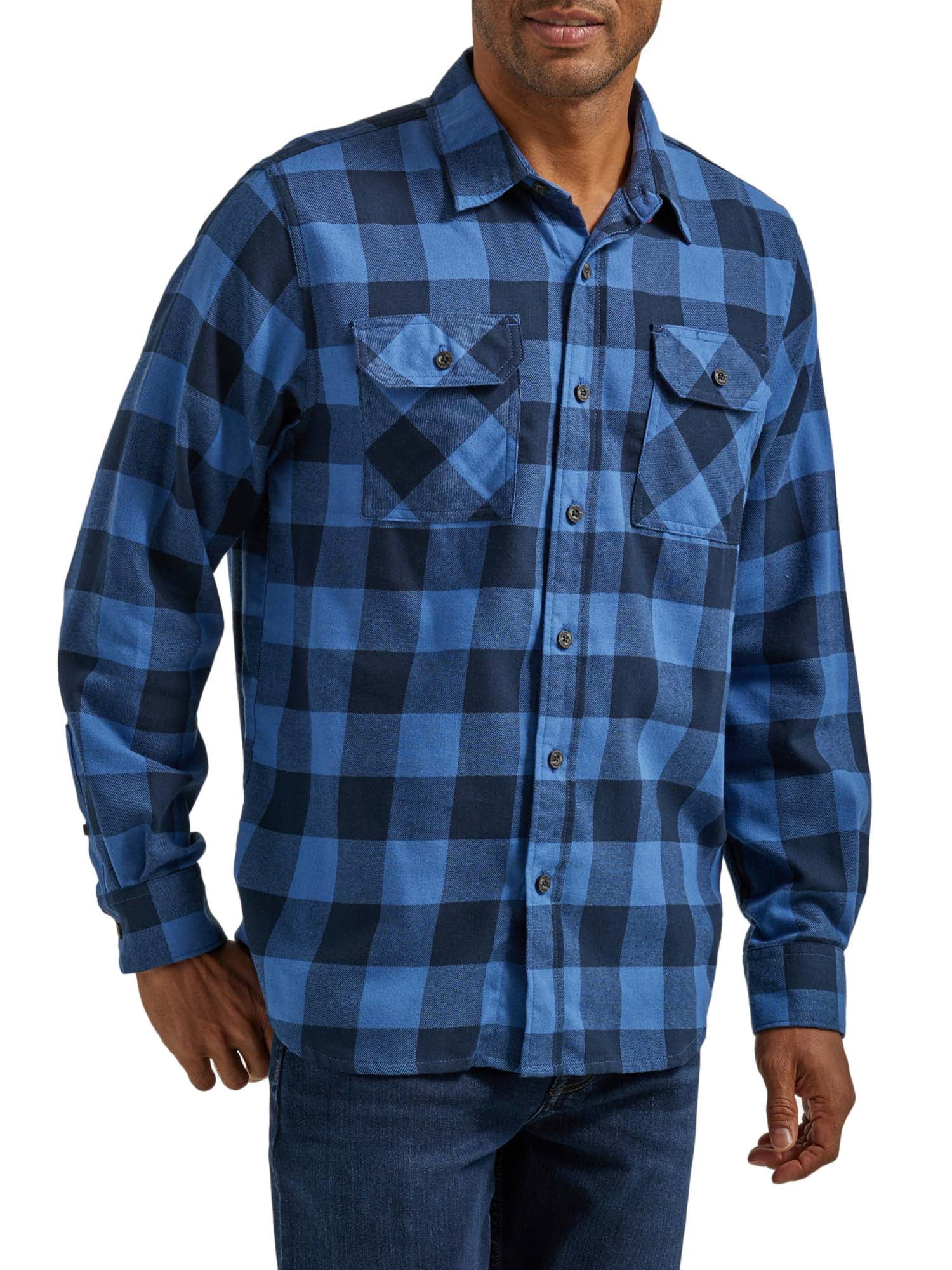 Wrangler® Men's and Big Men's Relaxed Fit Brushed Flannel Shirt with ...