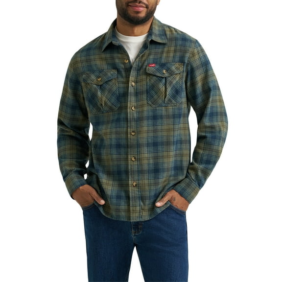 Wrangler® Men's and Big Men's Relaxed Fit Brushed Flannel Shirt with Long Sleeves, Sizes S-5XL