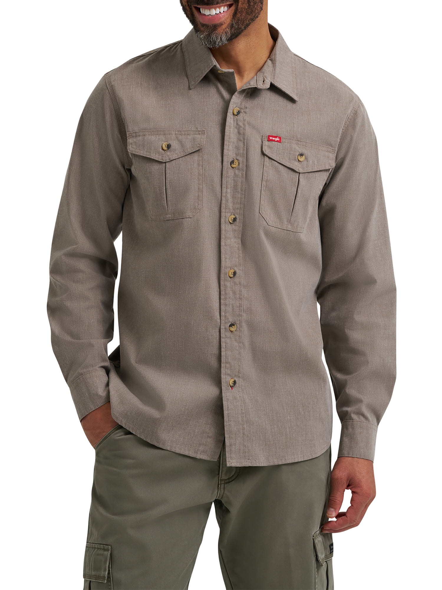 Wrangler® Men's and Big Men's Relaxed Fit Long Sleeve Woven Shirt, S-5XL