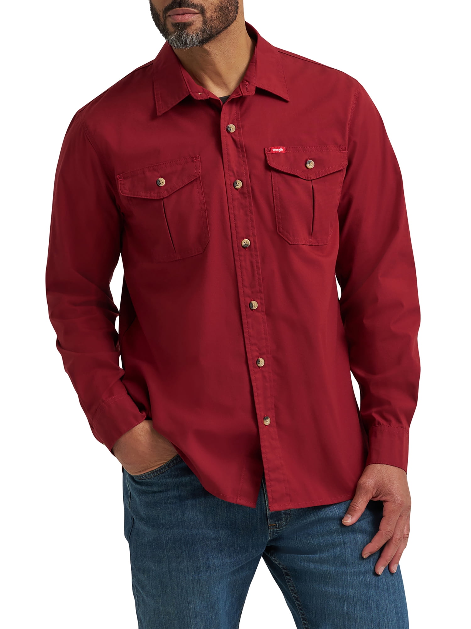 Wrangler® Men's and Big Men's Relaxed Fit Long Sleeve Woven Shirt, S-5XL