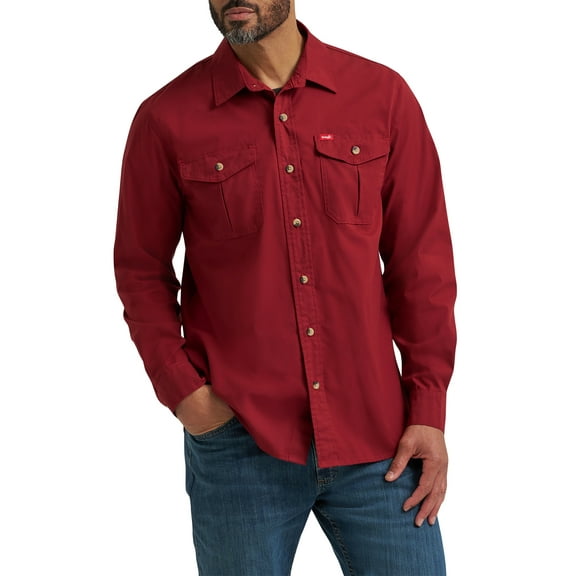 Wrangler® Men's and Big Men's Relaxed Fit Long Sleeve Woven Shirt, S-5XL