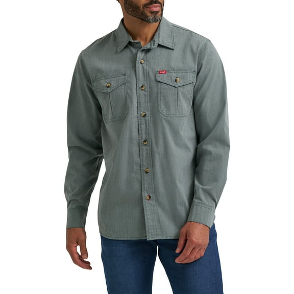 Wrangler® Men's and Big Men's Relaxed Fit Long Sleeve Woven Shirt, S-5XL