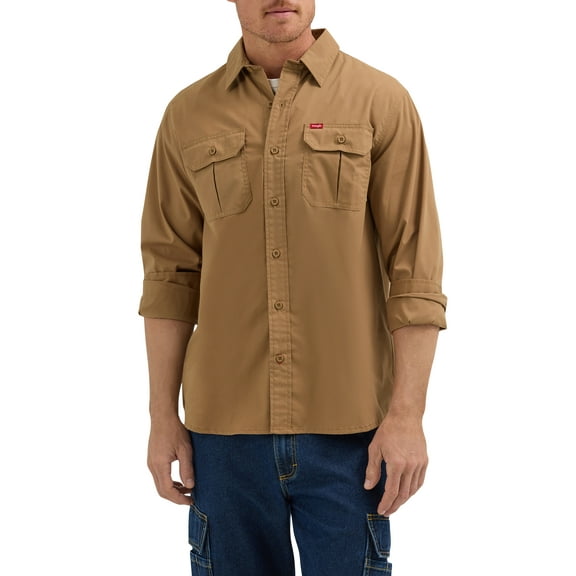 Wrangler® Men's and Big Men's Relaxed Fit Long Sleeve Woven Shirt, S-5XL