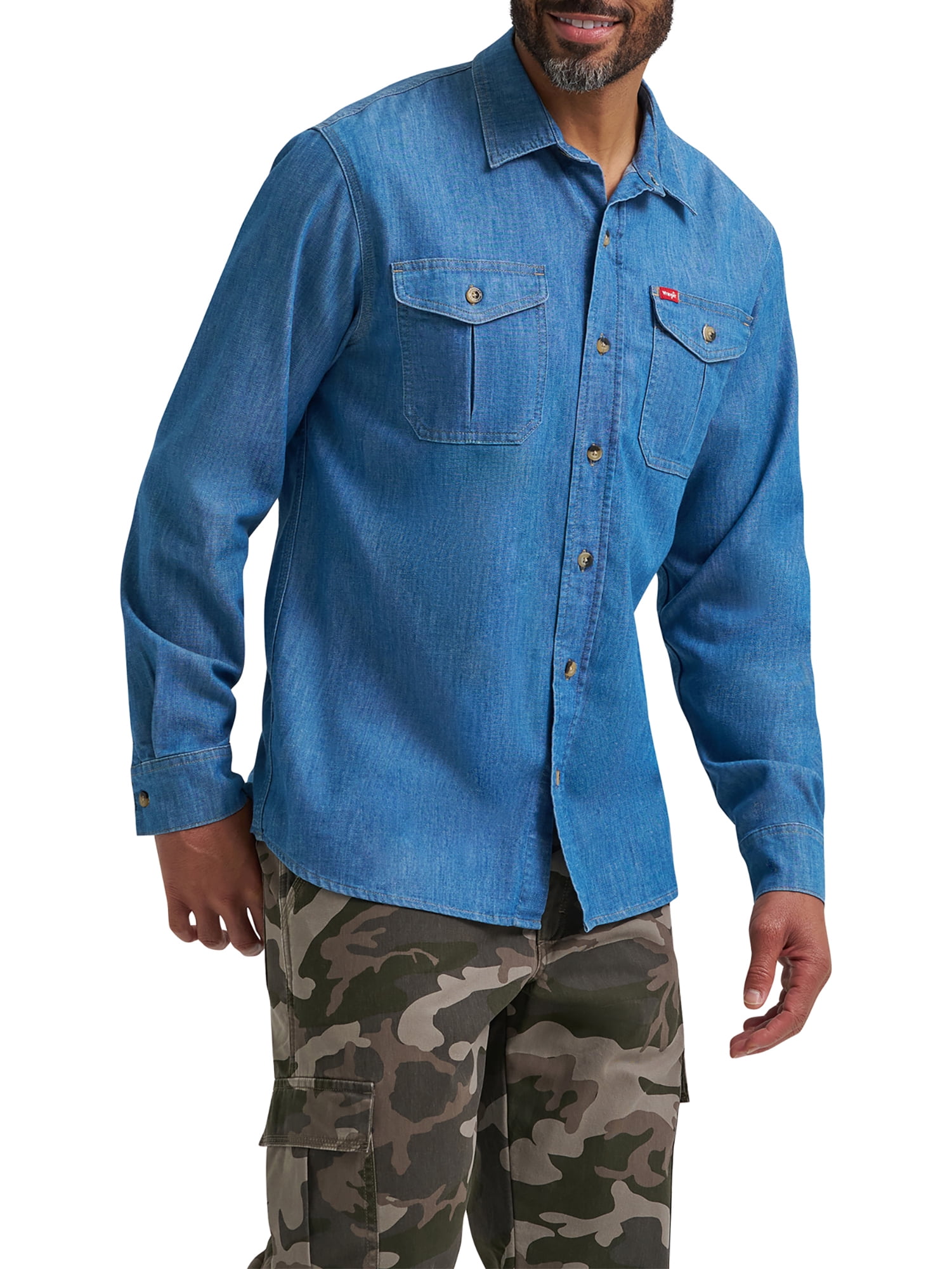 Wrangler® Men's and Big Men's Relaxed Fit Long Sleeve Woven Shirt, S-5XL