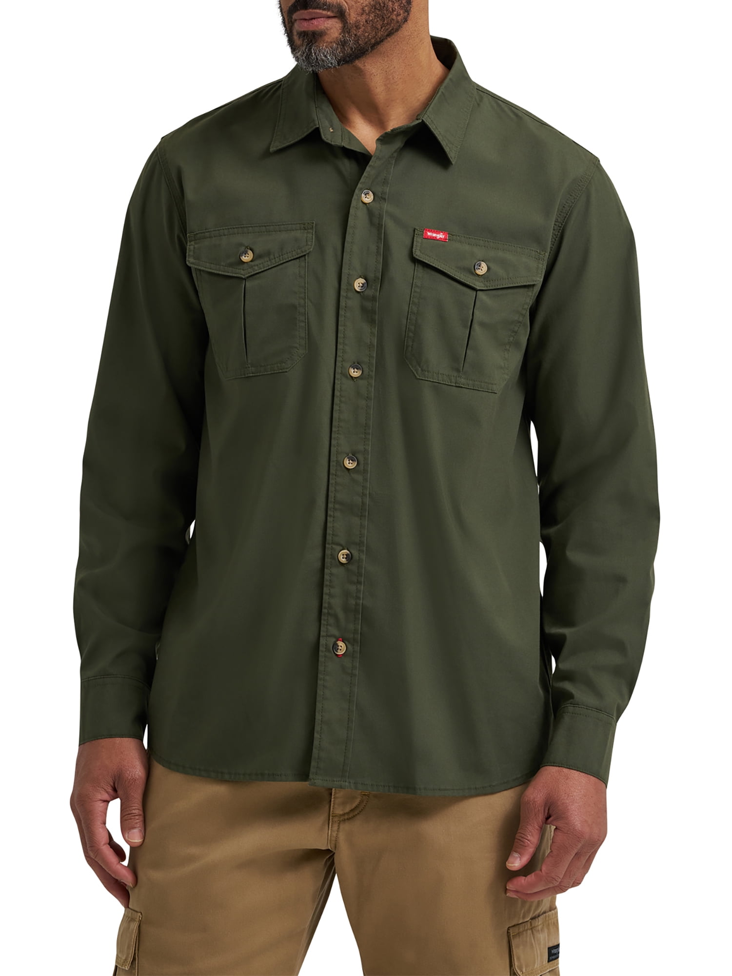 Wrangler® Men's and Big Men's Relaxed Fit Long Sleeve Woven Shirt, S-5XL