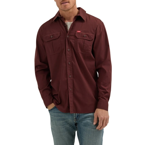 Wrangler® Men's and Big Men's Relaxed Fit Long Sleeve Woven Shirt, S-5XL