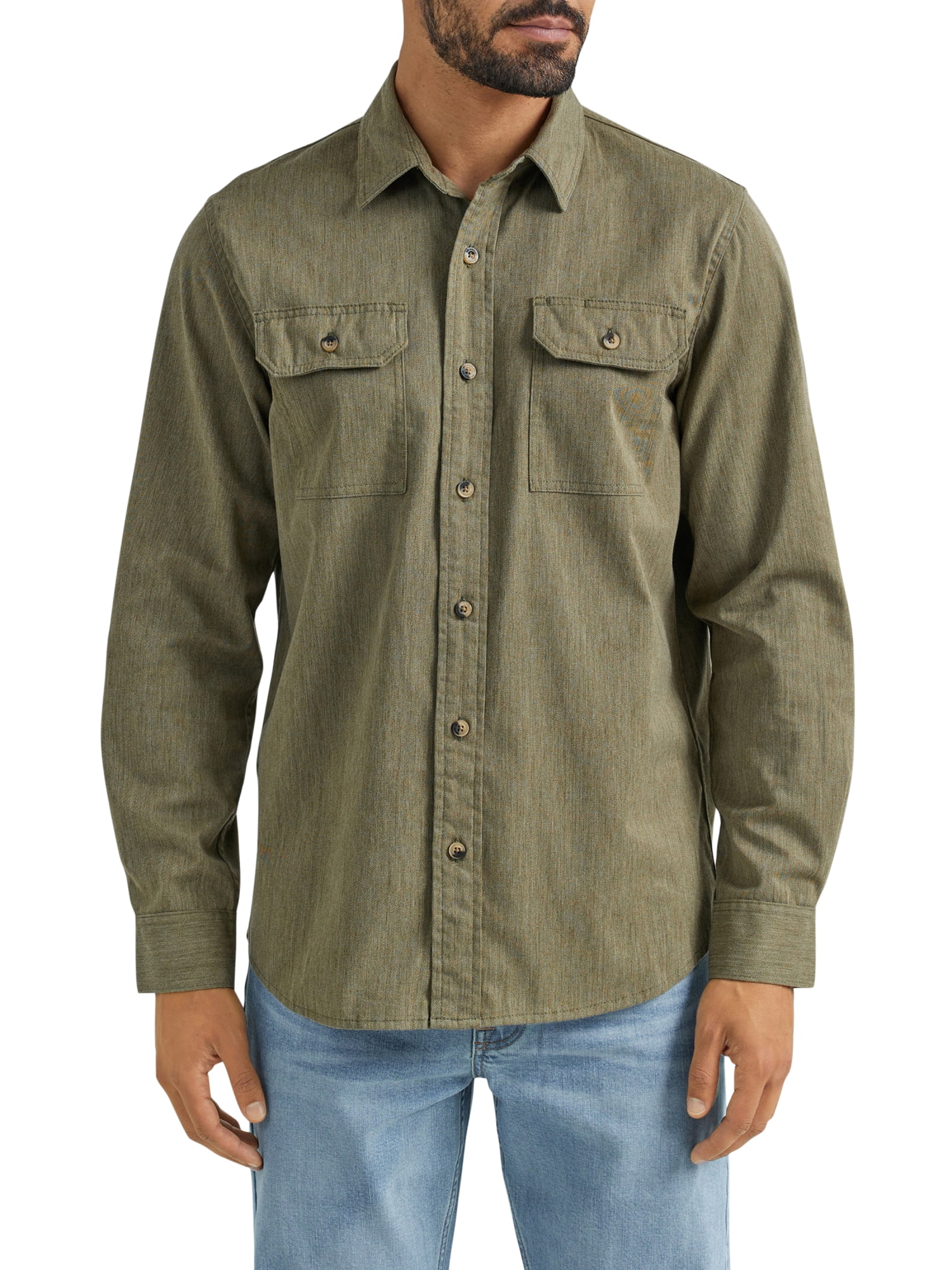 Wrangler® Men's and Big Men's Relaxed Fit Long Sleeve Woven Shirt ...