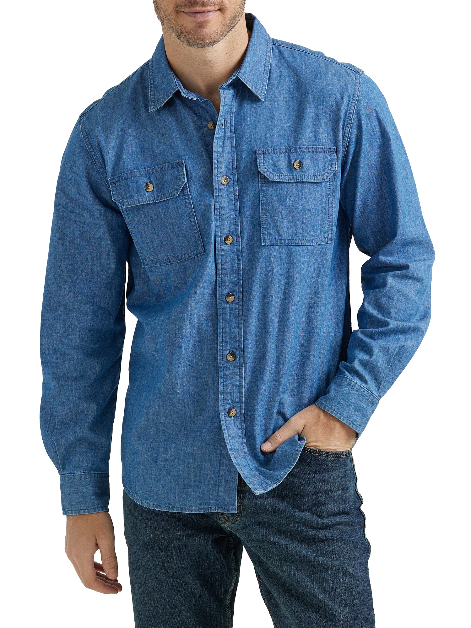 Wrangler® Men's and Big Men's Relaxed Fit Long Sleeve Woven Shirt, Sizes S-5XL - image 1 of 4
