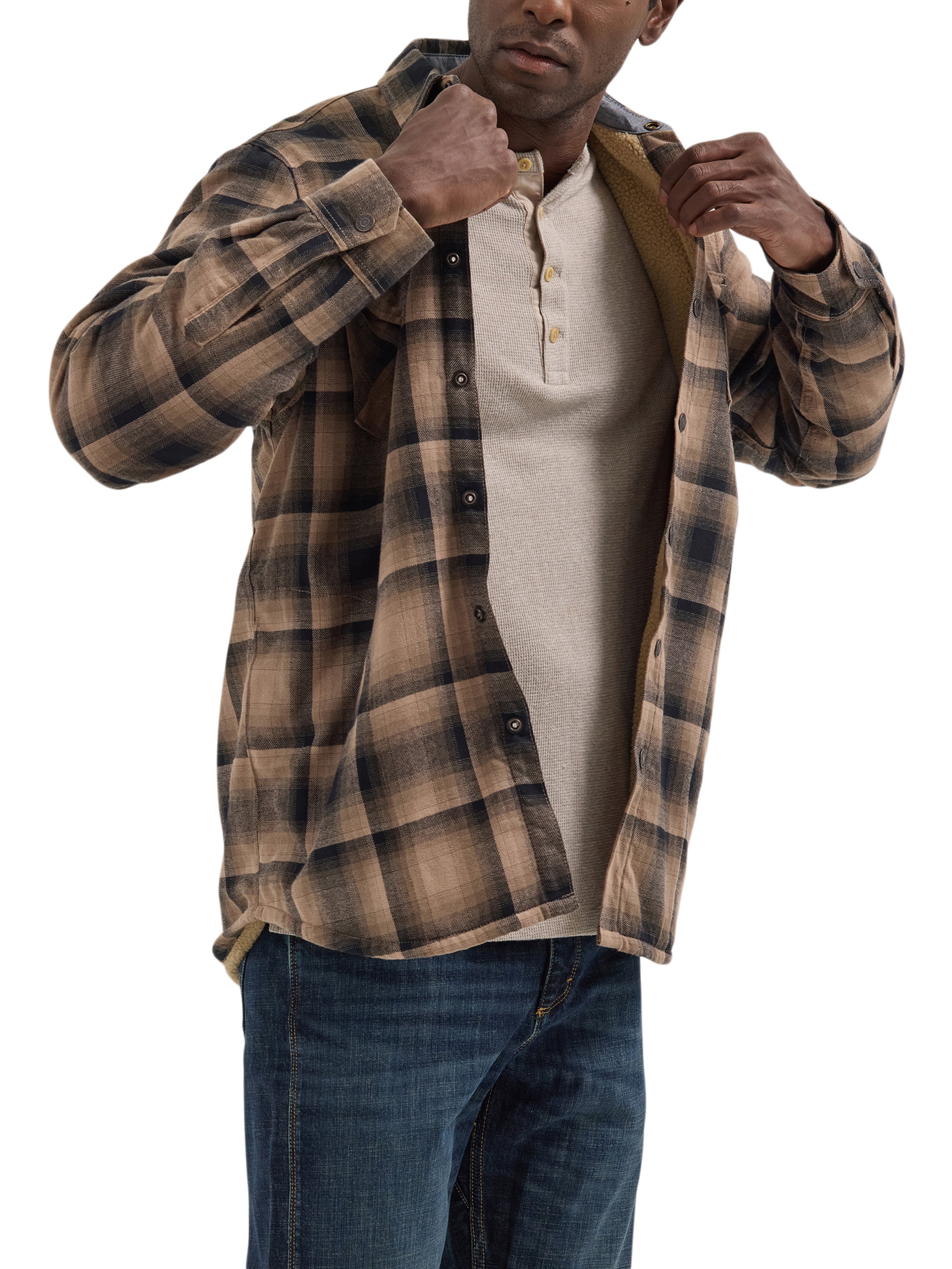 Wrangler® Men's and Big Men's Sherpa Lined Relaxed Fit Heavyweight Shirt Jacket, Sizes S-2XL