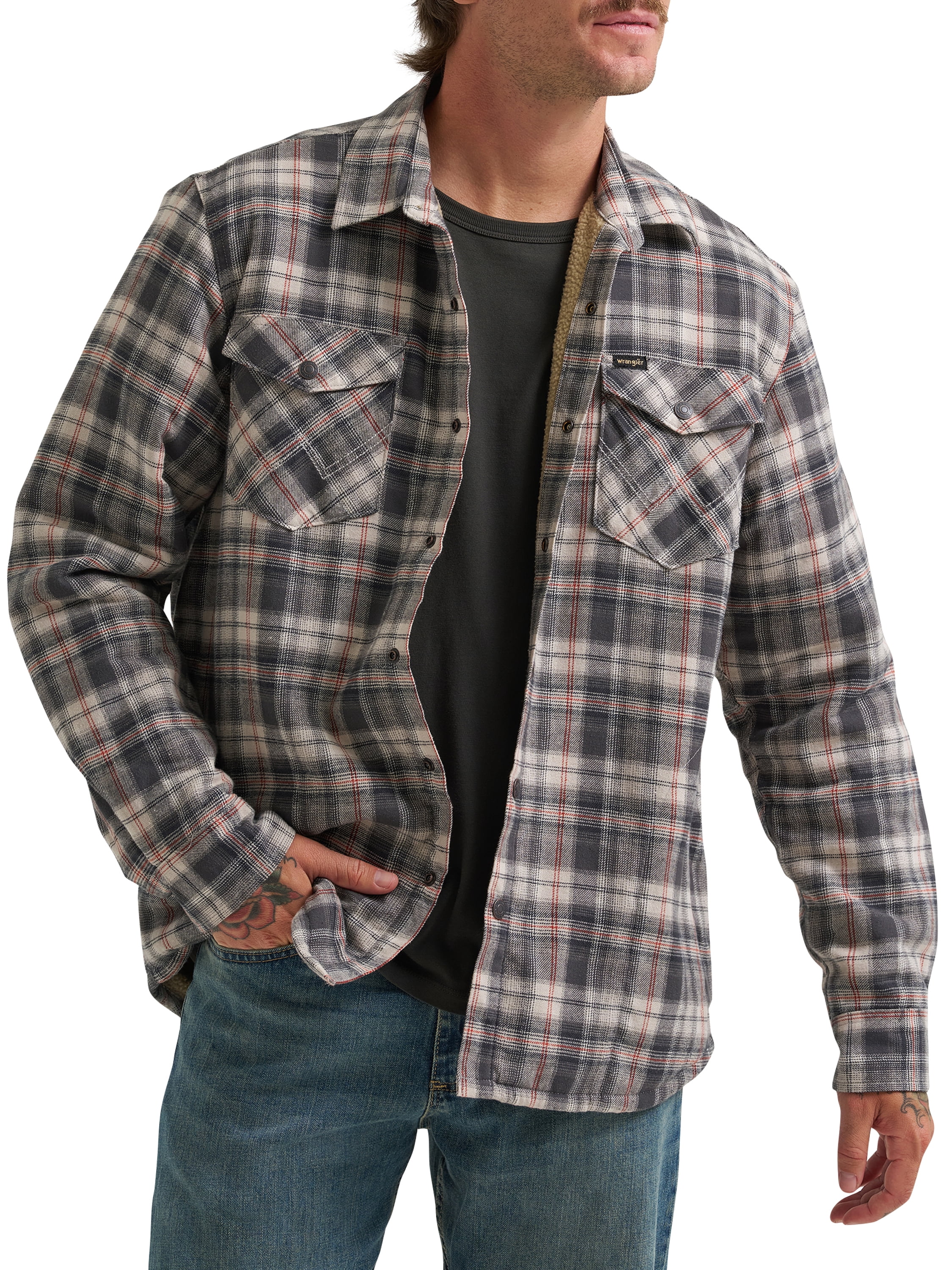 Wrangler® Men's and Big Men's Sherpa Lined Relaxed Fit Heavyweight Shirt Jacket, Sizes S-2XL