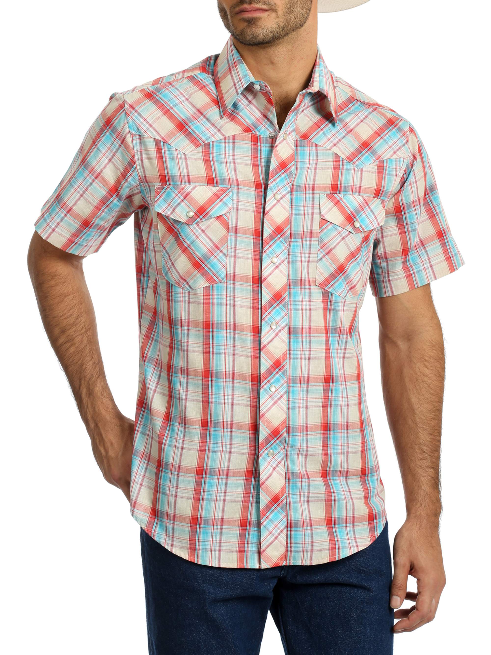 Wrangler Men's and Big Men's Short Sleeve Plaid Western Shirt - image 1 of 3