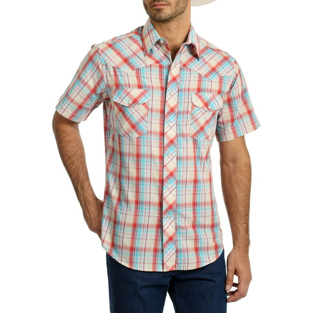 Wrangler Men's and Big Men's Short Sleeve Plaid Western Shirt