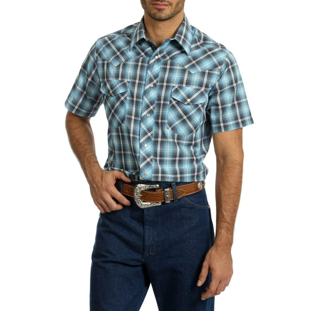 Wrangler Men's and Big Men's Short Sleeve Plaid Western Shirt
