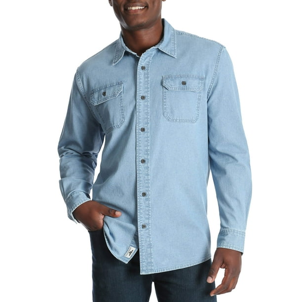 Wrangler Men's and Big Tall Long Sleeve Stretch Denim Shirt, up