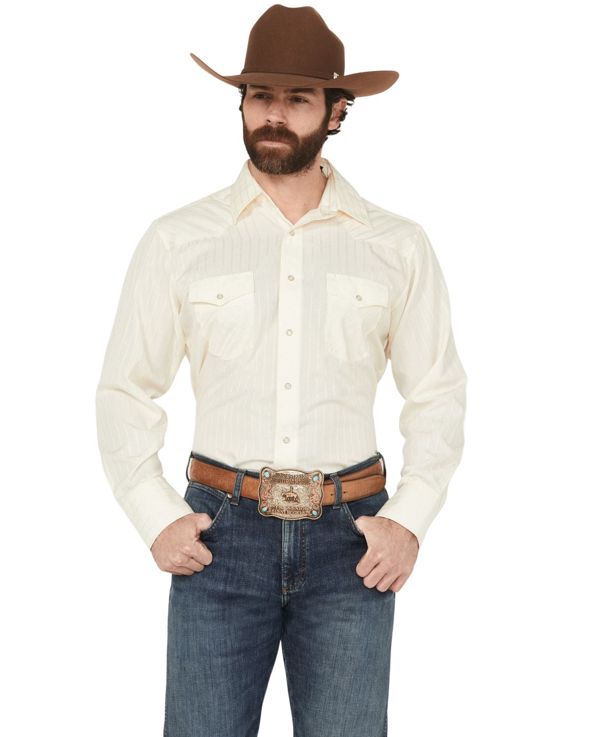 Wrangler Men's and Big & Tall Men's Long Sleeve Western Snap Dobby Striped Shirt
