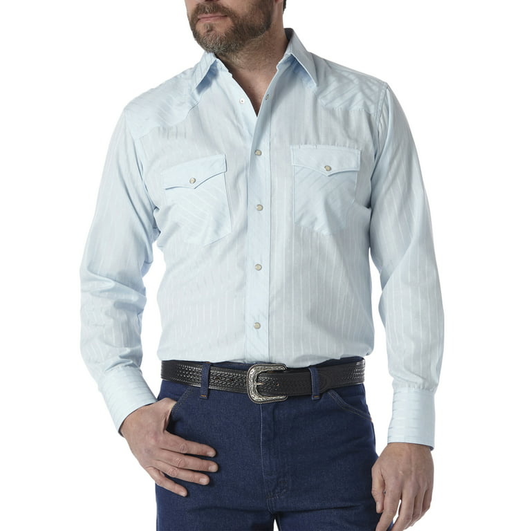 Wrangler Men's Blue Stripe Sport Western Snap Shirt