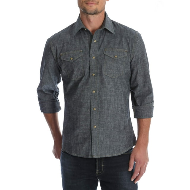 Wrangler Men's and Big & Tall Premium Slim Fit Denim Shirt, up to Size ...