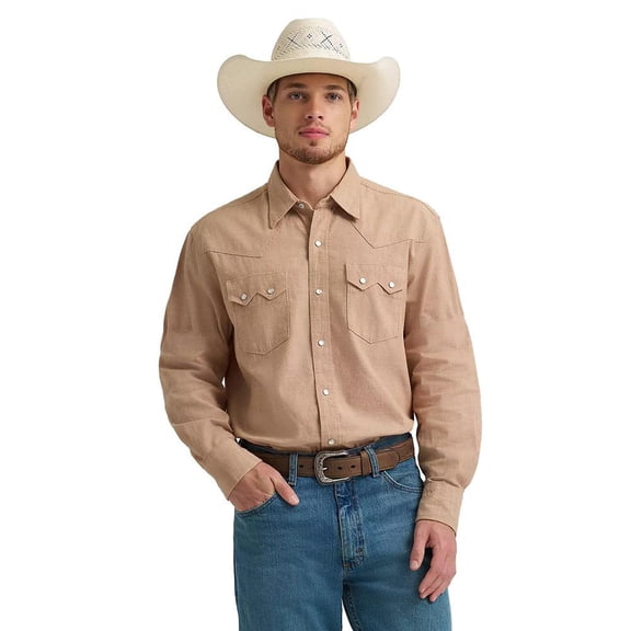 Wrangler Mens Cody Johnson Brown L/S Snap Shirt
