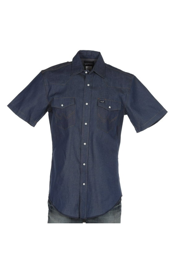 Mens Denim Short Sleeve Snap Shirt XL