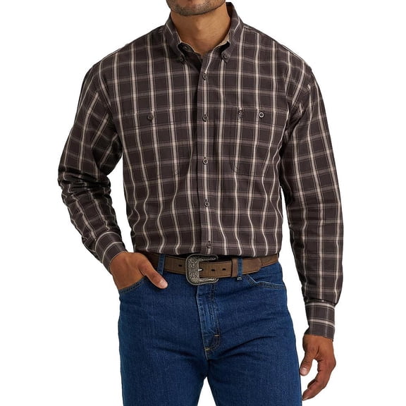 Wrangler Mens George Brown Plaid Shirt