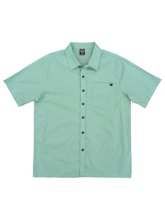 Mens Mint Green Regular Fit Short Sleeve Button-Down Shirt Medium