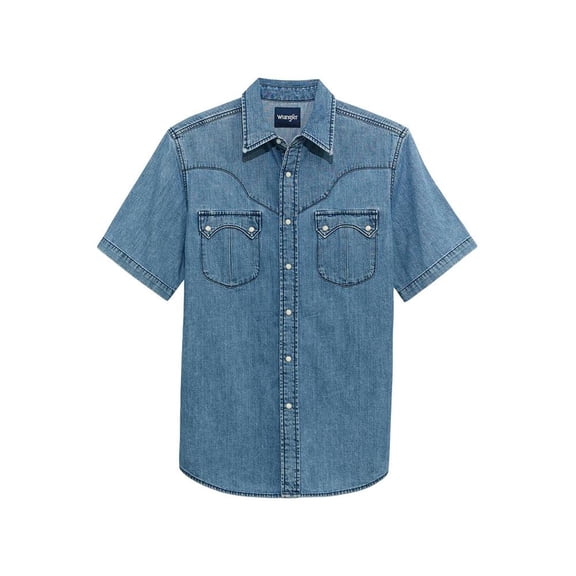 Wrangler Mens Light Wash Denim Snap Shirt