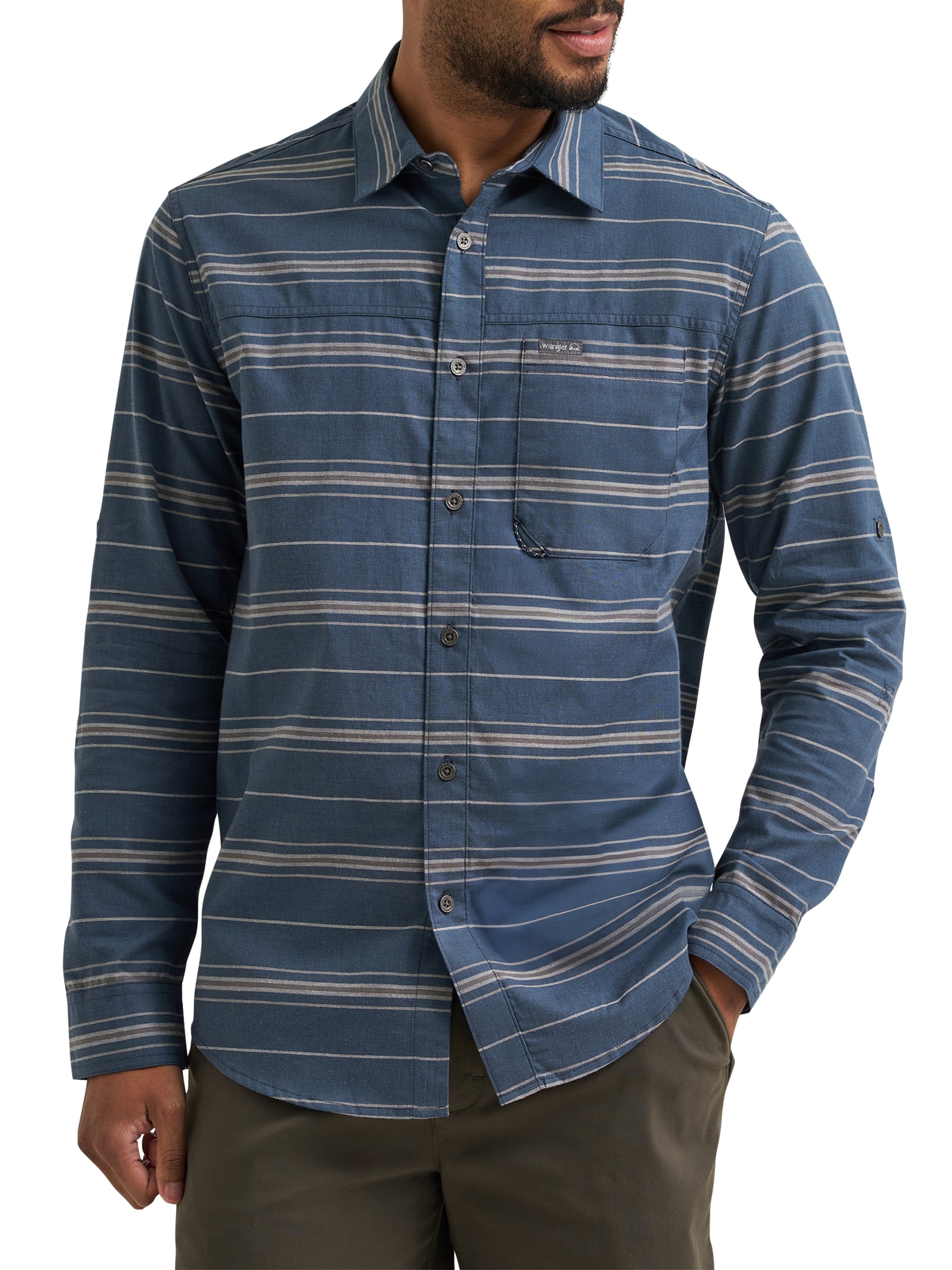 Wrangler Mens Long Sleeve Outdoor Single Pocket Shirt, Sizes S-3XL
