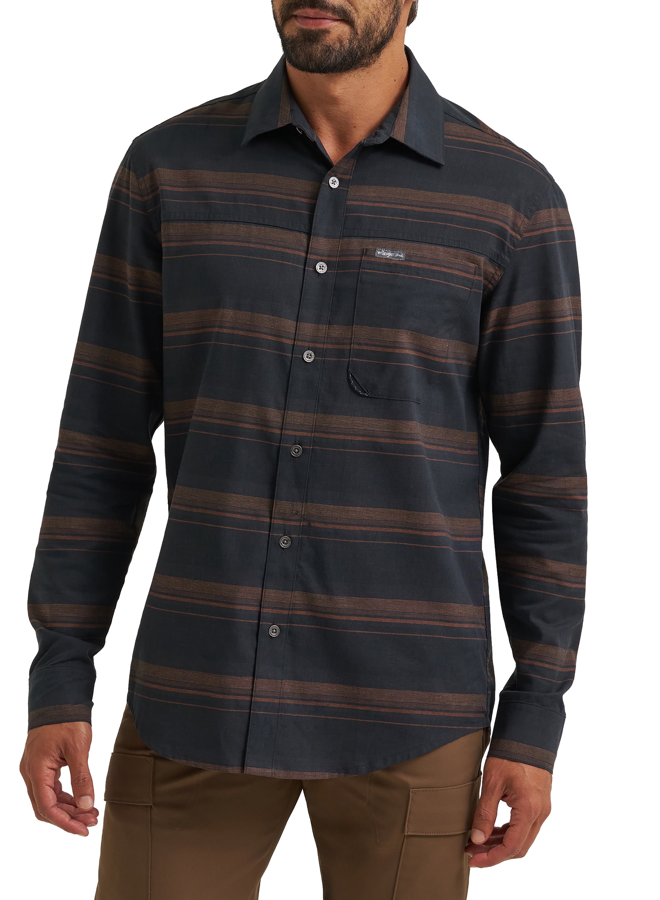 Wrangler Mens Long Sleeve Outdoor Single Pocket Shirt