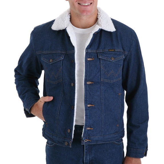 Wrangler Mens Original Denim Button Front Jean Sherpa Lining Jacket 74255PW L