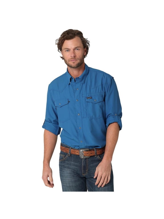 Western Mens Performance Solid LS Blue XXL