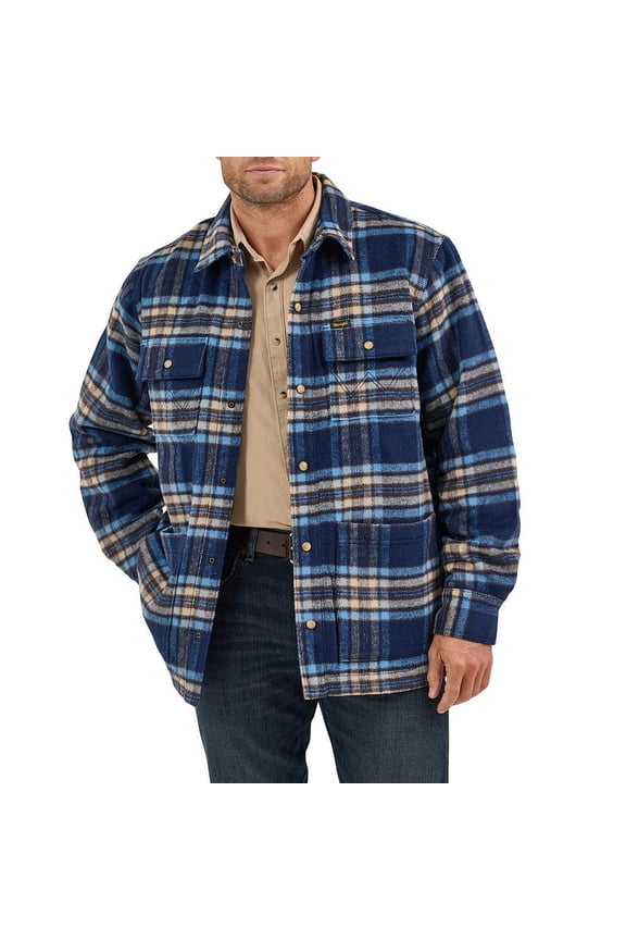 Mens Plaid Lined Shirt Jacket M Navy