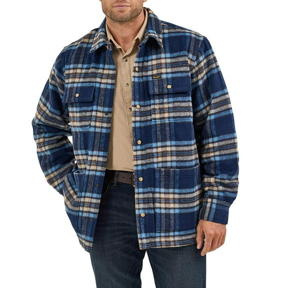 Wrangler Mens    Plaid Lined Shirt Jacket XL Navy