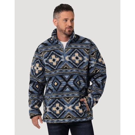 Wrangler Men's Heavyweight Quarter-Zip Water Blue Pullover Sherpa Jacket 112335745