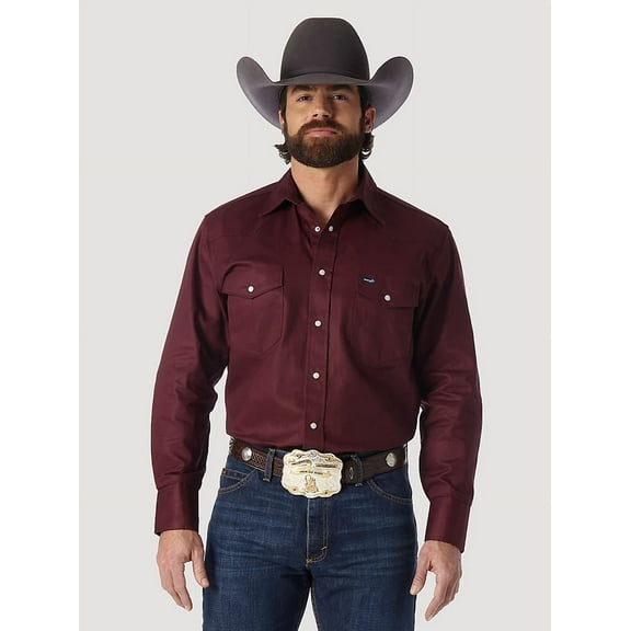 Wrangler Mens Western Long Sleeve Snap Firm Finish Work Shirt