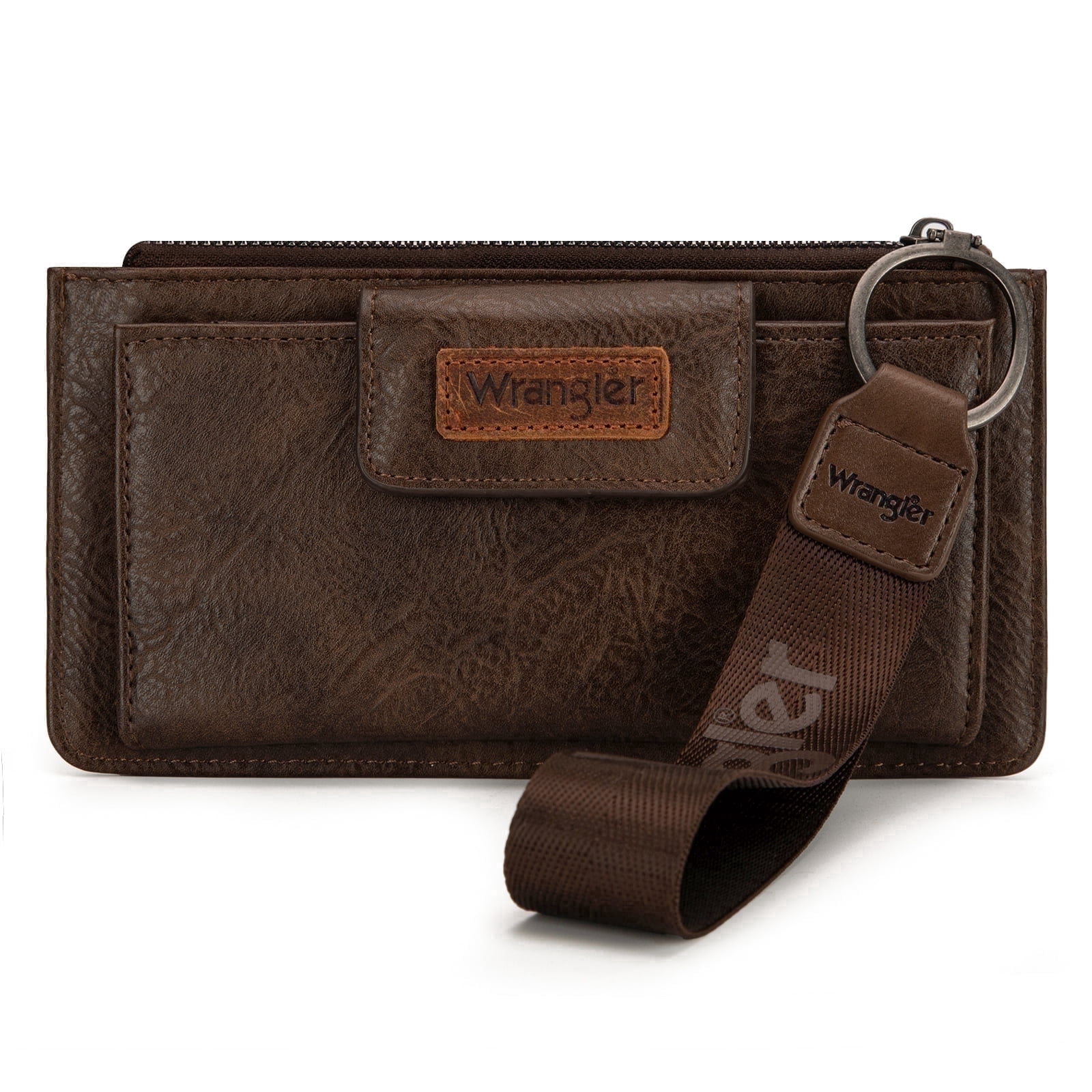 Wrangler Wristlet Wallet for Women with Phone Slot & RFID Protection & Smooth Zipper, Coffee
