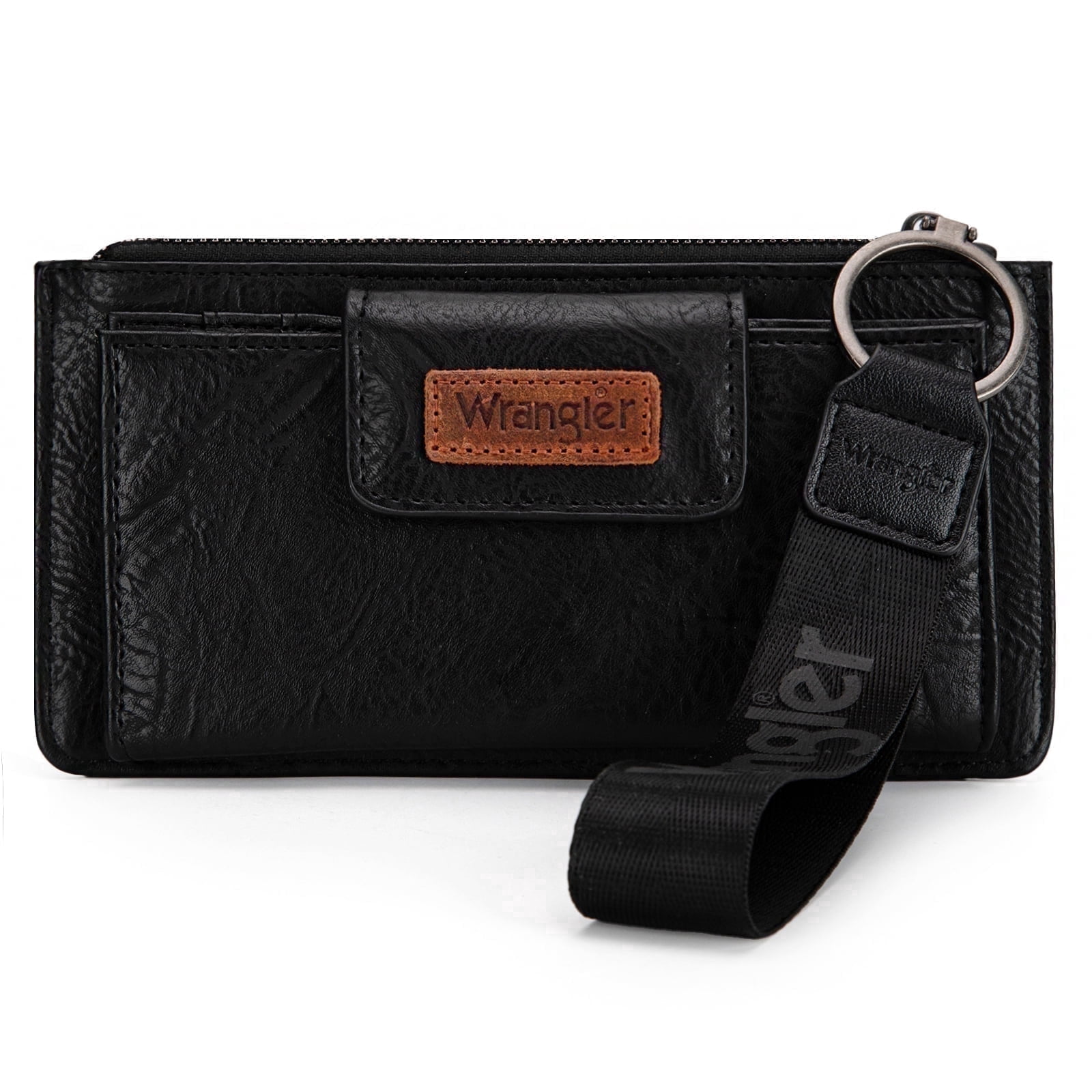 Wrangler Minimalist Wristlet Wallet with Phone Slot & RFID Protection & Smooth Zipper, Black